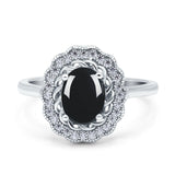 Art Deco Oval Natural Stone Flower Ring