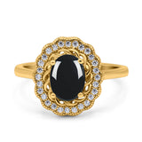 Art Deco Oval Natural Stone Flower Ring