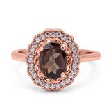 Art Deco Oval Natural Stone Flower Ring