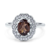 Art Deco Oval Natural Stone Flower Ring