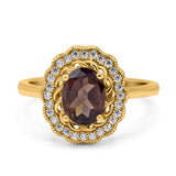 Art Deco Oval Natural Stone Flower Ring