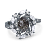 Floral Oval Natural Stone Cocktail Ring