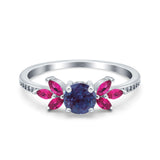 Art Deco Round Natural Stone Floral Ring