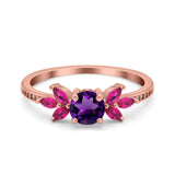 Art Deco Round Natural Stone Floral Ring
