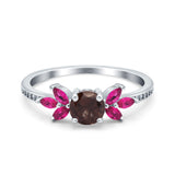 Art Deco Round Natural Stone Floral Ring