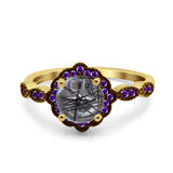 Art Deco Round Natural Stone Floral Ring