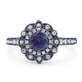 Art Deco Round Natural Stone Floral Ring