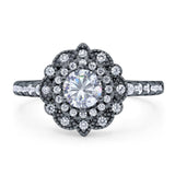 Art Deco Round Natural Stone Floral Ring