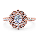 Art Deco Round Natural Stone Floral Ring