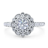 Art Deco Round Natural Stone Floral Ring