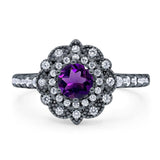 Art Deco Round Natural Stone Floral Ring