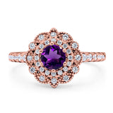 Art Deco Round Natural Stone Floral Ring