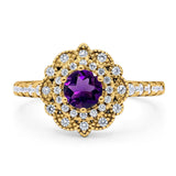 Art Deco Round Natural Stone Floral Ring