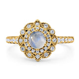 Art Deco Round Natural Stone Floral Ring