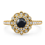 Art Deco Round Natural Stone Floral Ring