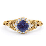 Halo Vintage Style Round Lab Alexandrite Engagement Ring