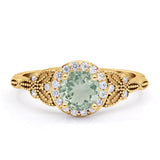 Halo Vintage Style Round Natural Green Amethyst Engagement Ring