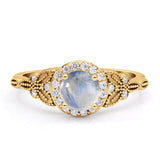 Halo Vintage Style Round Natural Moonstone Engagement Ring