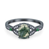 Oval Natural Stone Leaf Design Beaded Ring