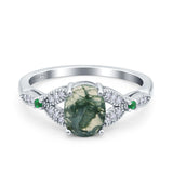 Oval Natural Stone Leaf Design Beaded Ring