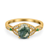 Oval Natural Stone Leaf Design Beaded Ring
