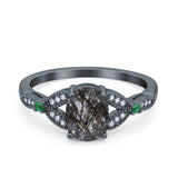 Oval Natural Stone Leaf Design Beaded Ring