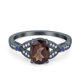 Oval Natural Stone Leaf Design Beaded Ring