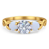 Three Stone Round Natural Stone Ring