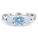 Three Stone Round Natural Stone Ring
