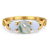 Three Stone Round Natural Stone Ring