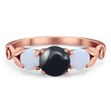 Three Stone Round Natural Stone Ring