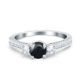 Three Stone Round Natural Stone Ring