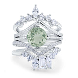 Three Piece Round Natural Green Amethyst Prasiolite Cocktail Bridal Set Ring 925 Sterling Silver
