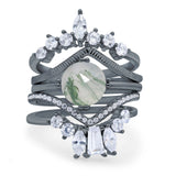 Three Piece Round Natural Stone Cocktail Ring