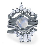 Three Piece Round Natural Stone Cocktail Ring