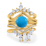 Three Piece Round Natural Stone Cocktail Ring