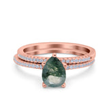 Two Piece Pear Teardrop Natural Stone Ring