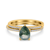 Two Piece Pear Teardrop Natural Stone Ring