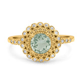 Floral Art Deco Round Natural Stone Ring