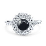 Floral Art Deco Round Natural Stone Ring