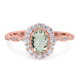 Oval Natural Stone Floral Halo Ring