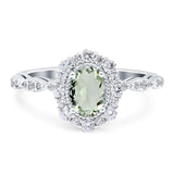 Oval Natural Stone Floral Halo Ring