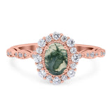 Oval Natural Stone Floral Halo Ring