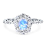 Oval Natural Stone Floral Halo Ring