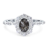 Oval Natural Stone Floral Halo Ring