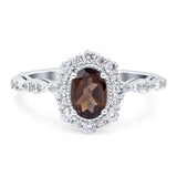 Oval Natural Stone Floral Halo Ring