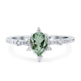 Pear Teardrop Natural Green Amethyst Prasiolite Cluster Wedding Ring 925 Sterling Silver