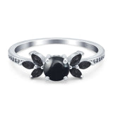 Art Deco Round Natural Stone Floral Ring