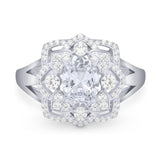 Vintage Style Oval Natural Stone Floral Ring