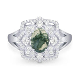 Vintage Style Oval Natural Stone Floral Ring